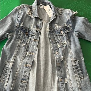 J. Brooks Long Distressed Blue Jean Jacket